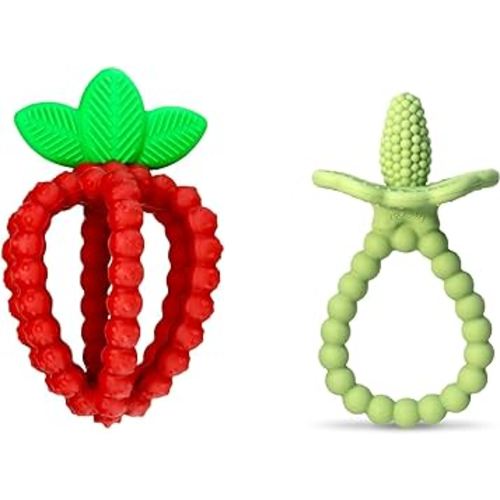RaZBaby Silicone Infant & Baby Teething Toy Bundle - 3m+ - BerryBumps Soothe Babie's Sore Gums Back and Front - BPA Free, Easy to Hold