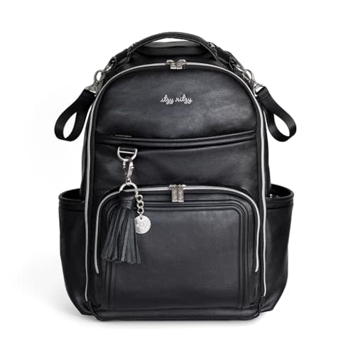 Itzy Ritzy Diaper Bag Backpack – Large Capacity Boss Plus Baby Backpack Diaper Bag Featuring 19 Pockets, Changing Pad, Stroller Clips, and Comfortable Backpack Straps, Black with Silver Hardware