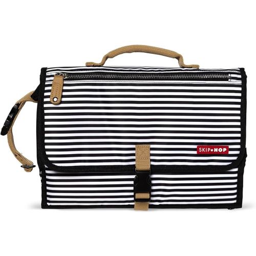 Skip Hop Pronto Signature Portable Changing Mat, Cushioned Diaper Changing Pad with Built-in Pillow, Black Stripe