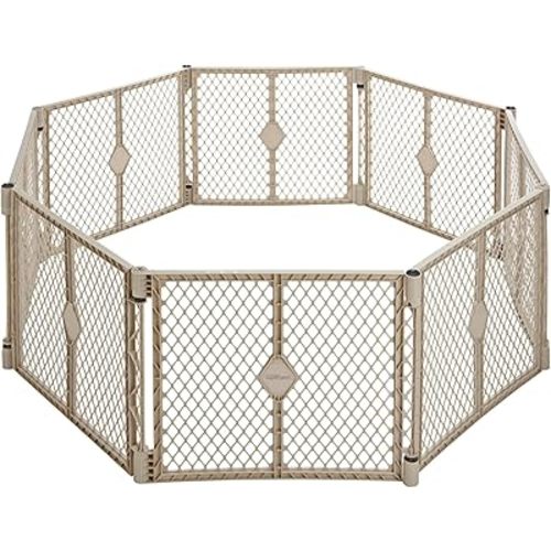 Toddleroo by North States Superyard 8 Panel Free Standing Play Yard, Indoor or Outdoor Baby Playpen, Baby Gate. Made in USA. 6.5 feet corner to corner play pen (26" Tall, Sand)