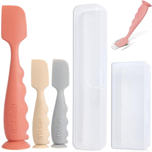 NFSVLB Baby Diaper Cream Spatula with Case,1 Large 2 Mini Diaper Spatula with 2 Case,Butt Spatulas Baby Diaper Cream Applicator, Soft Butt Paste spatula Diaper Rash spatulas with Case Red Gray Beige