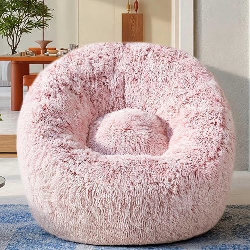 Plush Faux Fur Bean Bag Chairs, Memory Foam Filled Sofa Chair Shape Bean Bag for Adults/Teens/Kids, Ultra-Soft Lazy Sofa for Living Room Bedroom College Dorm, Pink