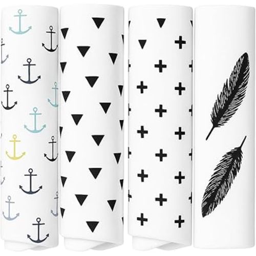 100% Muslin Swaddle Blankets, Baby Receiving Blankets for Newborn, Unisex, Soft, Warm and Cozy, Pack of 4, Size 47 x 47 Inches, Gift for Mom – Black Wings
