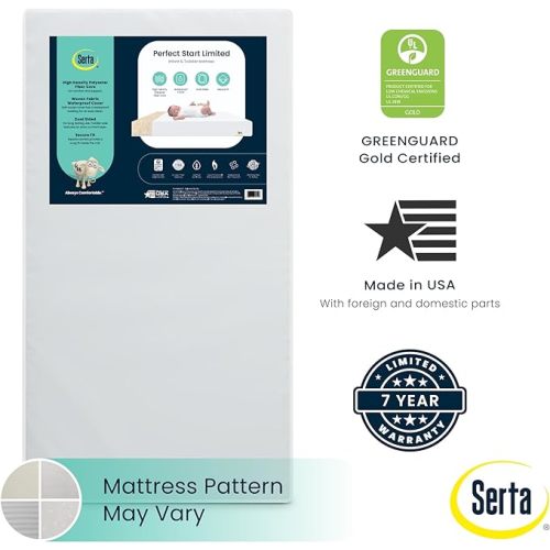 Serta Perfect Start Limited Dual Sided Baby Crib Mattress and Toddler Mattress, Breathable Fiber Core, GREENGUARD Gold Certified, Waterproof, 7 Year Warranty, Made in USA - Mattress Only