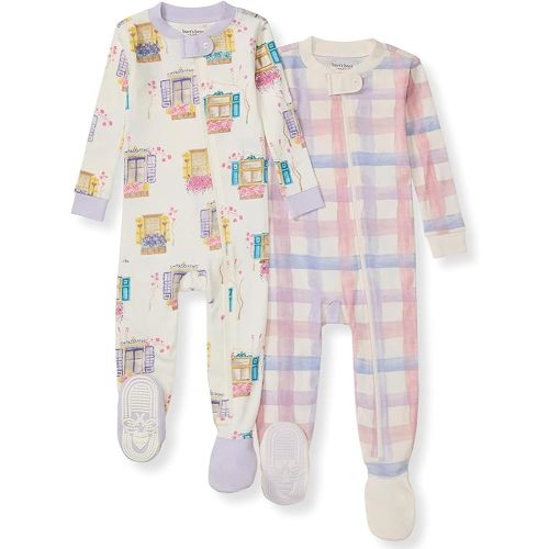 Burt's Bees Baby Girls' Pajamas, Zip Front Non-slip Footed Pjs, 100% Organic Cotton and Toddler Sleepers