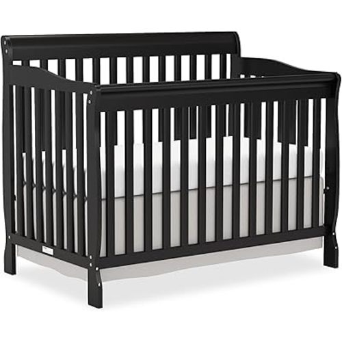 Baby Crib 5-in-1 Convertible, Wooden Cribs Converts to Toddler Bed, Daybed and Full-Size Bed, Nursery Furniture with Non-Toxic Finishes (Black)