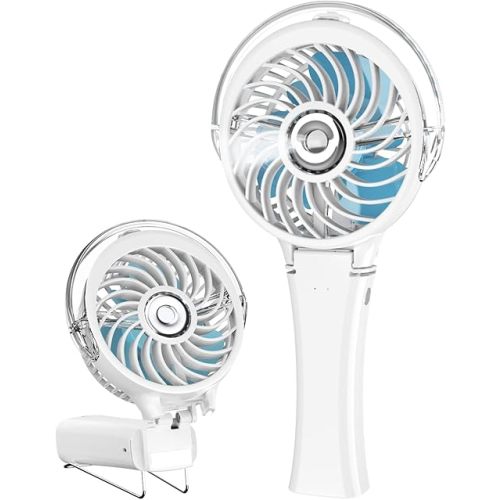 HandFan Portable Misting Fan, Handheld Mister Fan, USB Rechargeable Personal Mist Fan, Battery Operated Spray Water Fan, Mini Electric Cooling Hand Fans for Eyelash Travel Outdoors Hiking(White)