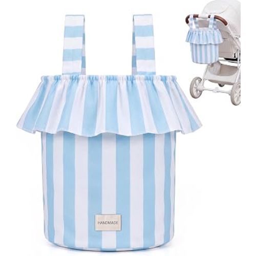 Abbylike Ruffle Stroller Bag with Removable Handles, Cotton Stroller Organizer with Waterproof Lined for Moms Baby Travel