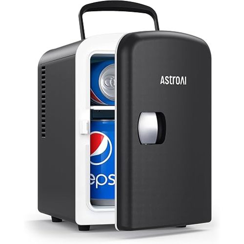 AstroAI Mini Fridge, 4 Liter/6 Can AC/DC Portable Thermoelectric Cooler Refrigerators for Skincare, Beverage, Food, Home, Office and Car, ETL Listed (Black)