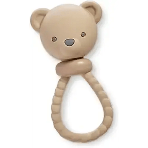 Itzy Ritzy Silicone Rattle Toy – Soothing Teething Toy with Soft Jingle Sound & Easy-Grip Textured Handle - for Ages 3 Months and Up (Bear)