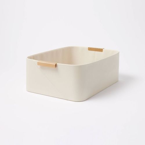 Faux Leather Folio Bin with Metal Handles Ivory - Threshold™: Decorative Storage Basket, Rectangle, Spot Clean