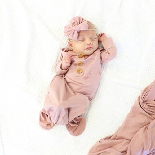 Solid Mauve Bamboo Baby Knot Gown & Hat