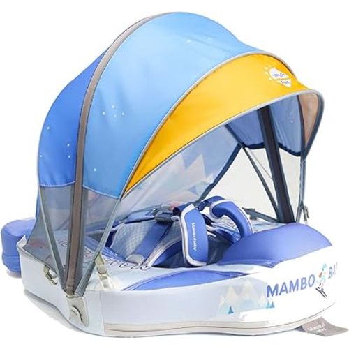 Baby Floats for Pool with Canopy Removable Sun Protection Canopy Mambobaby Float Non Inflatable Upgrade Add Tail Avoid Flip Waterproof Skin-Friendly Infant Swim Float 3-24 Months