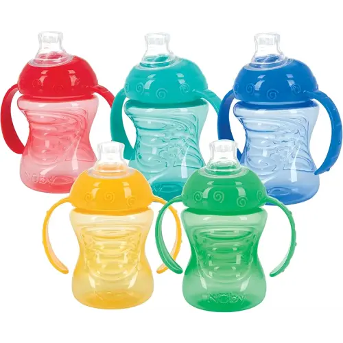 Nuby Two-Handle No-Spill Super Spout Grip N' Sip Cup, 8 Ounce, Single pack of 1 Cup, Colors May Vary