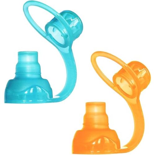ChooMee SoftSip Food Pouch Top | Baby Led Weaning | No Spill Flow Control Valve, Protects Childs Mouth, 100% Silicone, BPA Free | 2CT Orange Aqua