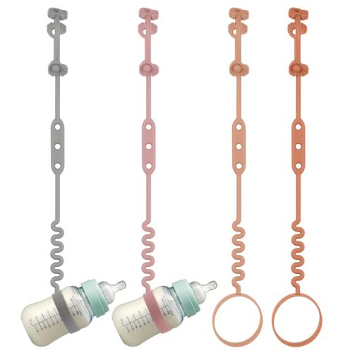 Baby Bottle and Sippy Cup Straps - Adjustable Straps Attach with Strollers, High Chair, Shopping Cart - Food Grade Silicone - Dishwasher Safe (4 Packs, Color 2)