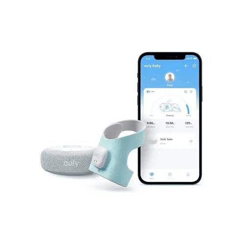 eufy Security Baby Smart Sock Baby Monitor with 2.4 GHz Wi-Fi, Track Sleep Patterns, Naps, Heart Rate, AI Cry Detection, Pan and Tilt, No Monthly Fee