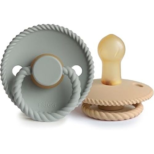 FRIGG Rope Natural Rubber Baby Pacifier | Made in Denmark | BPA-Free (Sage/Croissant, 0-6 Months)