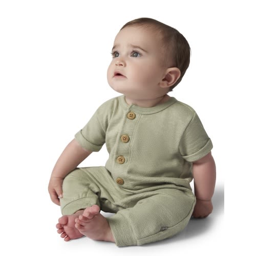 Modern Moments by Gerber Gender Neutral Short Sleeve Henley Romper, Sizes 0/3 Months - 24 Months