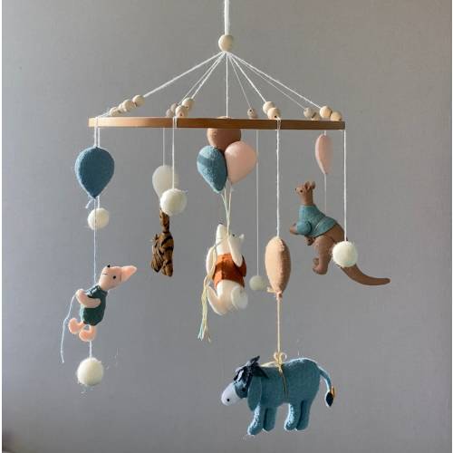 Vintage Winnie and his friends, Baby mobile boy, cot girl mobile, Winnie Nursery, hanging teddy bear mobile, baby shower.