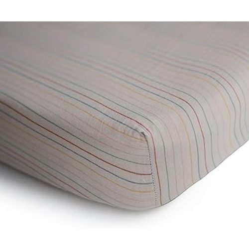 mushie Extra Soft Muslin Fitted Crib Sheet | 192 Thread Count | 28"x 52" (Retro Stripes)