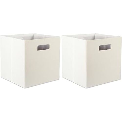 DII Poly-Cube Storage Collection Hard Sided, Collapsible Solid, Large, Off White (Pack of 2)