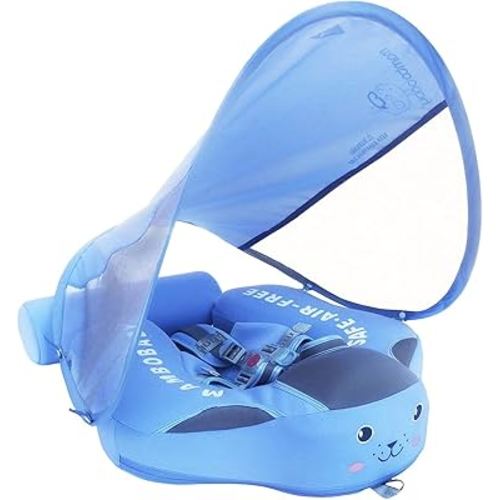 Big Buoyancy and Comfort Mambobaby Float with Canopy and Tail New Upgraded Non-Inflatable Baby Pool Float Mambo Float Swim Trainer Solid Infant Swim Float Adjustable Pearl Foam Baby Swim Ring