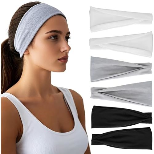 Headbands for Women - 6 Pack Wide Elastic Hair Bands | Stretchy Sweatbands Hair Bands | Soft Sports Thin Head Bands | Non-Slip Accessories Bands for Fashion, Washing Face, Workouts, Yoga, Daily Use