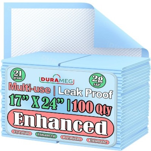 Durameg Chucks Pads Disposable Underpads | 17"x24" Incontinence Chux Pads 2g SAP [100 Pack]