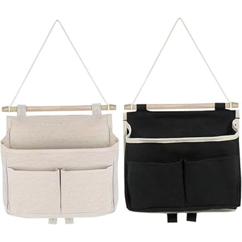 2Pcs Wall Hanging Storage Bag, 11x10x2 White Black Hanging Storage Bags with Multi Pockets, Space-Saving & Stylish Door Hanger Organizer for Bedroom Bathroom