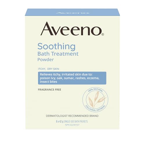 Aveeno Fragrance-Free Soothing Bath Treatment & Soak for Soothing Relief, 100% Natural Colloidal Oatmeal, Relieves Itchy, Irritated Skin Due to Eczema, 8 Single-Use Bath Packets