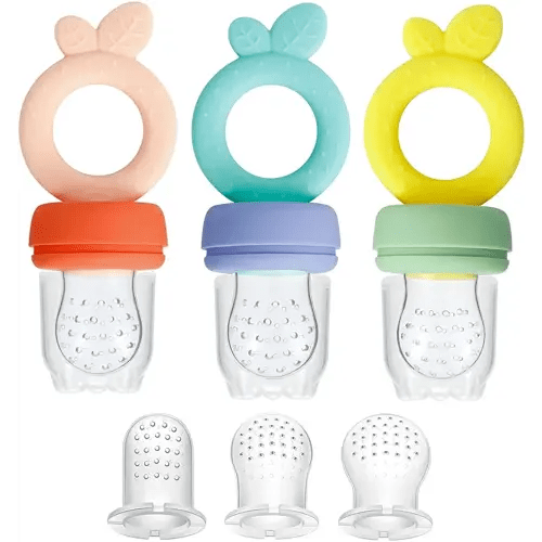 PandaEar 3 Pack Silicone Baby Fruit Food Feeder Pacifier with 3 Sizes  Silicone Pouches, BPA Free Mesh Feeder for Infants