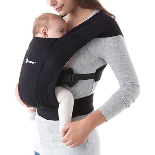 Ergobaby Embrace Cozy Newborn Baby Wrap Carrier (7-25 Pounds), Ponte Knit, Pure Black