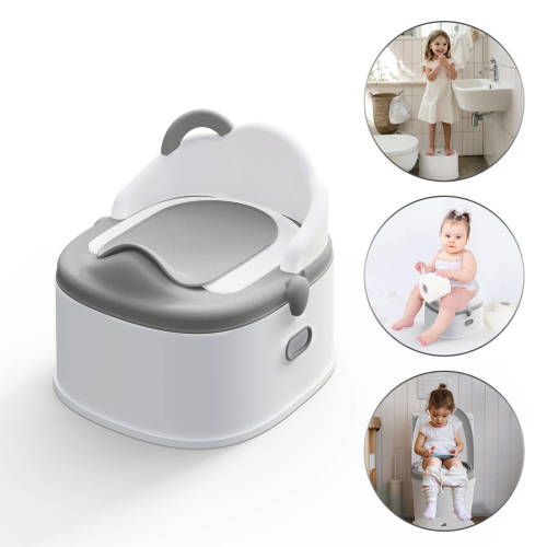 3 in-1 Potty Training Toilet (Standalone Potty & Potty Ring & Step Stool), With Washable Liner and Lid,One-click Assembly, Easy to Clean (Grey)