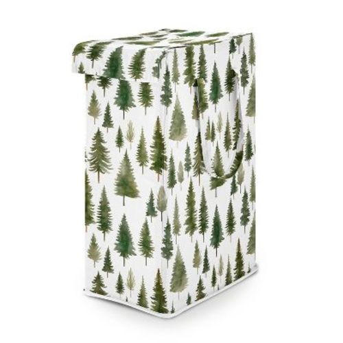 Sweet Jojo Designs Boy, Girl, Unisex/Gender Neutral Foldable Laundry Hamper with Handles Woodland Pine Tree Green and White
