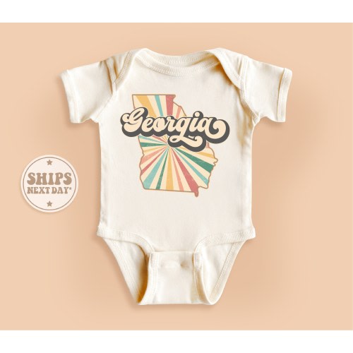 Mono con el estado de Georgia, mono de bebé de Georgia, regalo natural retro para niños, mono vintage con el mapa de Georgia #TLC00287