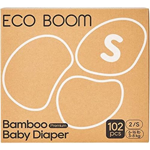 ECO BOOM Diapers, Baby Bamboo Viscose Diapers, Eco-Friendly Natural Soft Disposable Nappies for Infant, Size 2 Suitable for 6 to 16lb (Small - 102 Count)