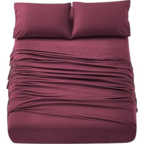 Home Beyond & HB design - 4-Piece Bed Sheets Set (Queen, Burgundy) - Premium Hotel Quality Bedding Sheets - Breathable Ultra Soft Brushed Microfiber - 16 Inches Deep Pocket, Wrinkle Fade Resistant