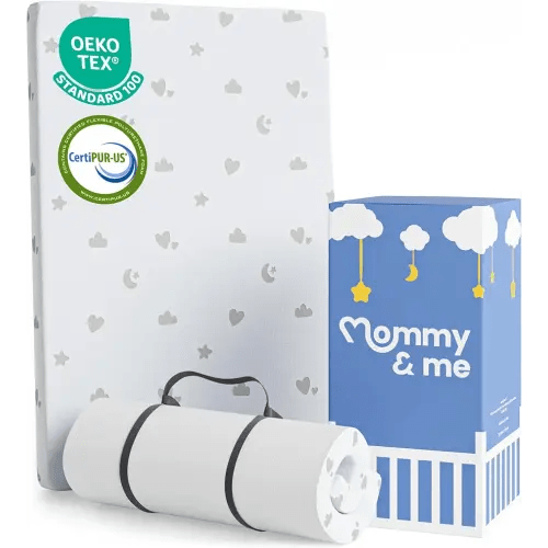 Mommy&Me Pack and Play Mattress Pad (38"x26"x1") with Soft Washable Breathable Cover, Waterproof, CertiPUR-US Certified Foam, Pack&Play Topper - Portable Foam Mini Crib Mattress for Baby Toddler