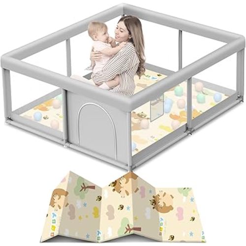 Baby Playpen 50x50 Inch Baby Playpen with Mat, Play Pen for Babies and Toddlers, Playard with Gate, Sturdy Safety Fence, Indoor & Outdoor Kids Activity Center