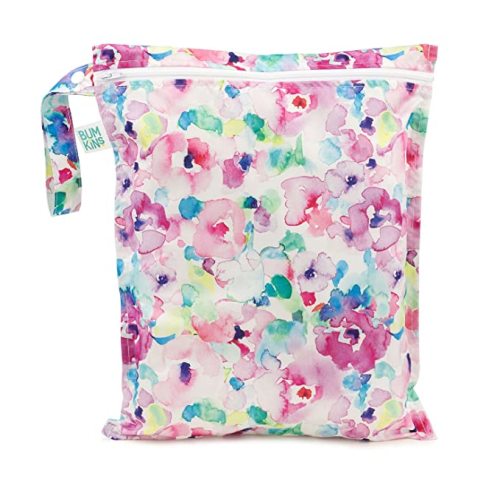 Bumkins Waterproof Wet Bag for Baby, Travel, Swim Suit, Cloth Diapers, Pump Parts, Pool, Gym, Toiletry, Strap to Stroller, Daycare, Zipper Reusable Bag, Wetdry Packing Pouch, Watercolors Floral