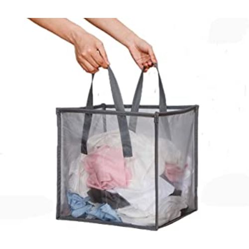 Mesh Popup Laundry Hamper with Handles,Portable Durable Collapsible Storage Easy Open. Folding Pop-Up Clothes Hampers Basket Foldable Great for The Kids Room College Dorm or Travel (Grey,Single-Layer)