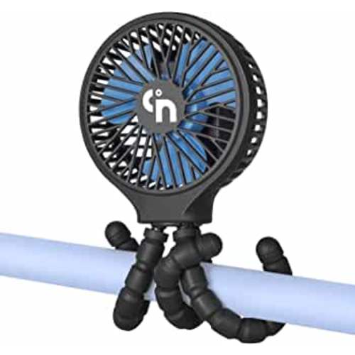 WiHoo Mini Handheld Stroller Fan,Personal Portable Car Seat Baby Fan with Flexible Tripod Fix on Stroller,USB or Battery Operated Desk Fan Adjustable 3 Speeds for Travel Treadmill Golf Cart
