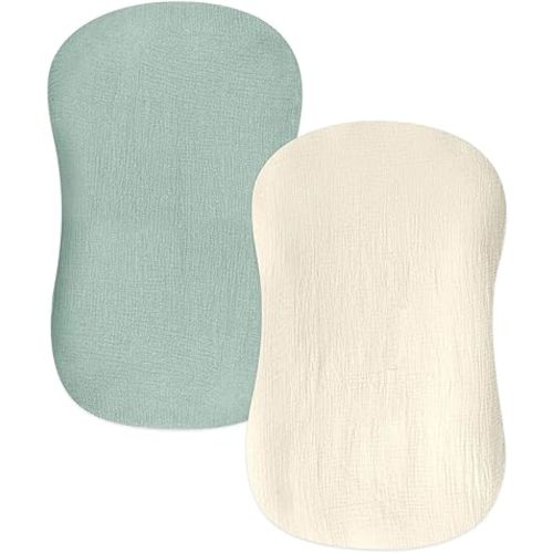 Hooyax Baby Lounger Cover 2 Pack - 100% Muslin Cotton Newborn Lounger Pillow Covers Only, Soft Breathable Infant Lounger Cover with Reinforced Stitching, Fits Most Standard Baby Loungers (Green Wheat)