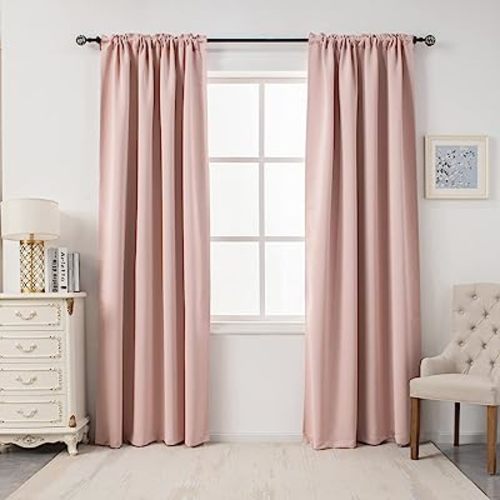 DUALIFE 84 Inch Blush Pink Curtains Floor Length for Bedroom - Thermal Insulated Room Darkening Noise Reducing Energy Saving Rod Pocket Curtains for Living Room, 2 Panels (Rose Blush, 54 by 84 Inch)
