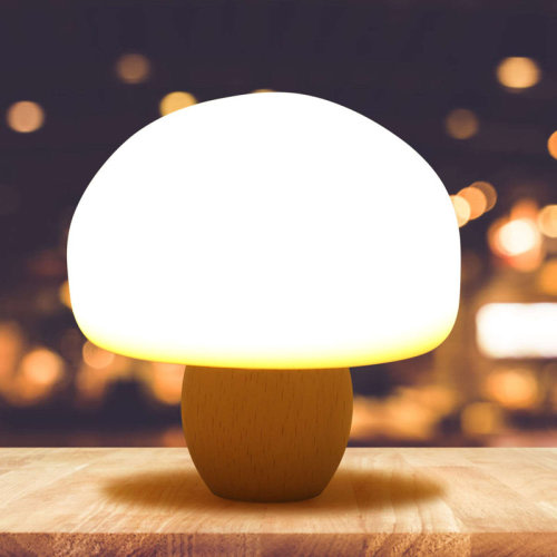 Ebern Designs Mushroom Table Lamp Dimmable LED Creative Wood Night Light with USB Charging for Home Decor | Wayfair