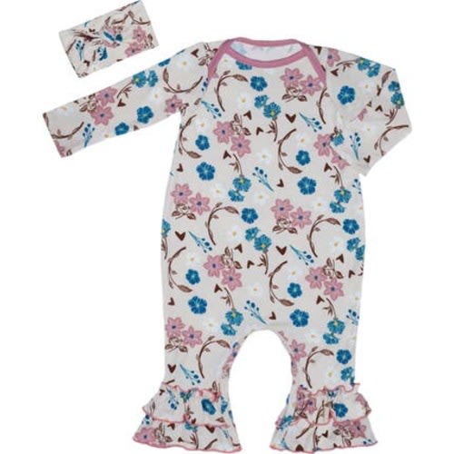 Baby Grey Ruffle Romper & Head Wrap Set, 6-9M
