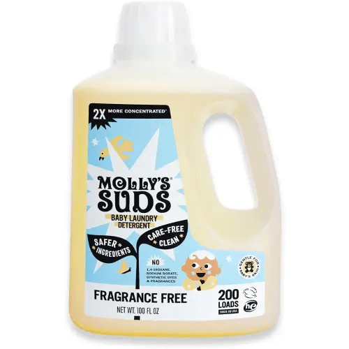 Molly's Suds Baby Liquid Laundry Detergent | Removes Formula, Poop & Spit-Up Stains | Extra Gentle for Infants, Babies, Toddlers (Fragrance Free, 200 Loads)
