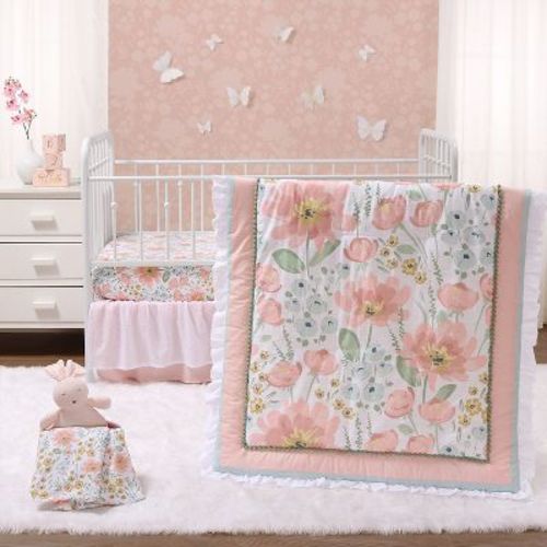The Peanutshell Organic Cotton Crib Bedding Set For Baby Girls, Wildflower, 4 Pieces