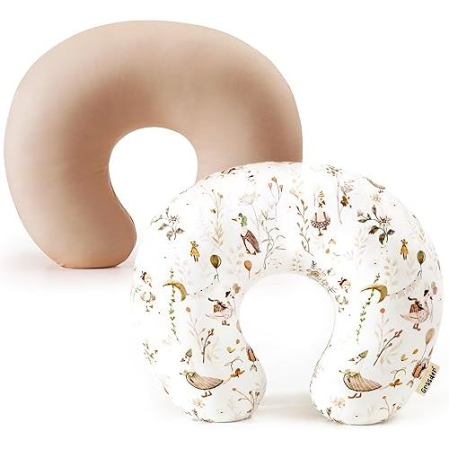 GRSSDER 2 Pack Nursing Pillow Covers, Ultra Soft Stretchy Minky Fabric, Easy Removable and Universal Fit for Breastfeeding Pillows Snug and Cozy Comfort